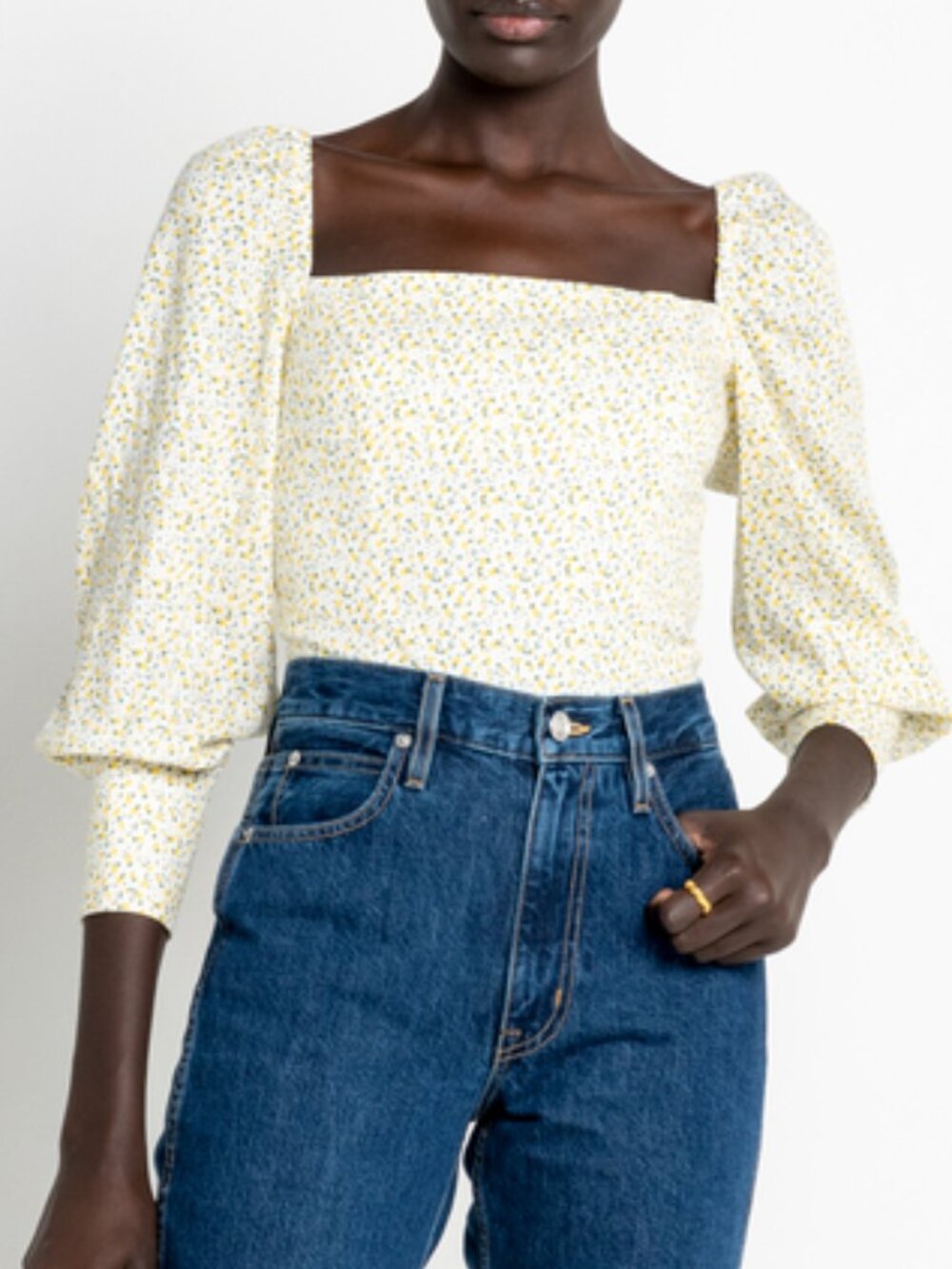 Few Moda Isla Top Floral Puff Sleeve Square Neck Blouse Size S